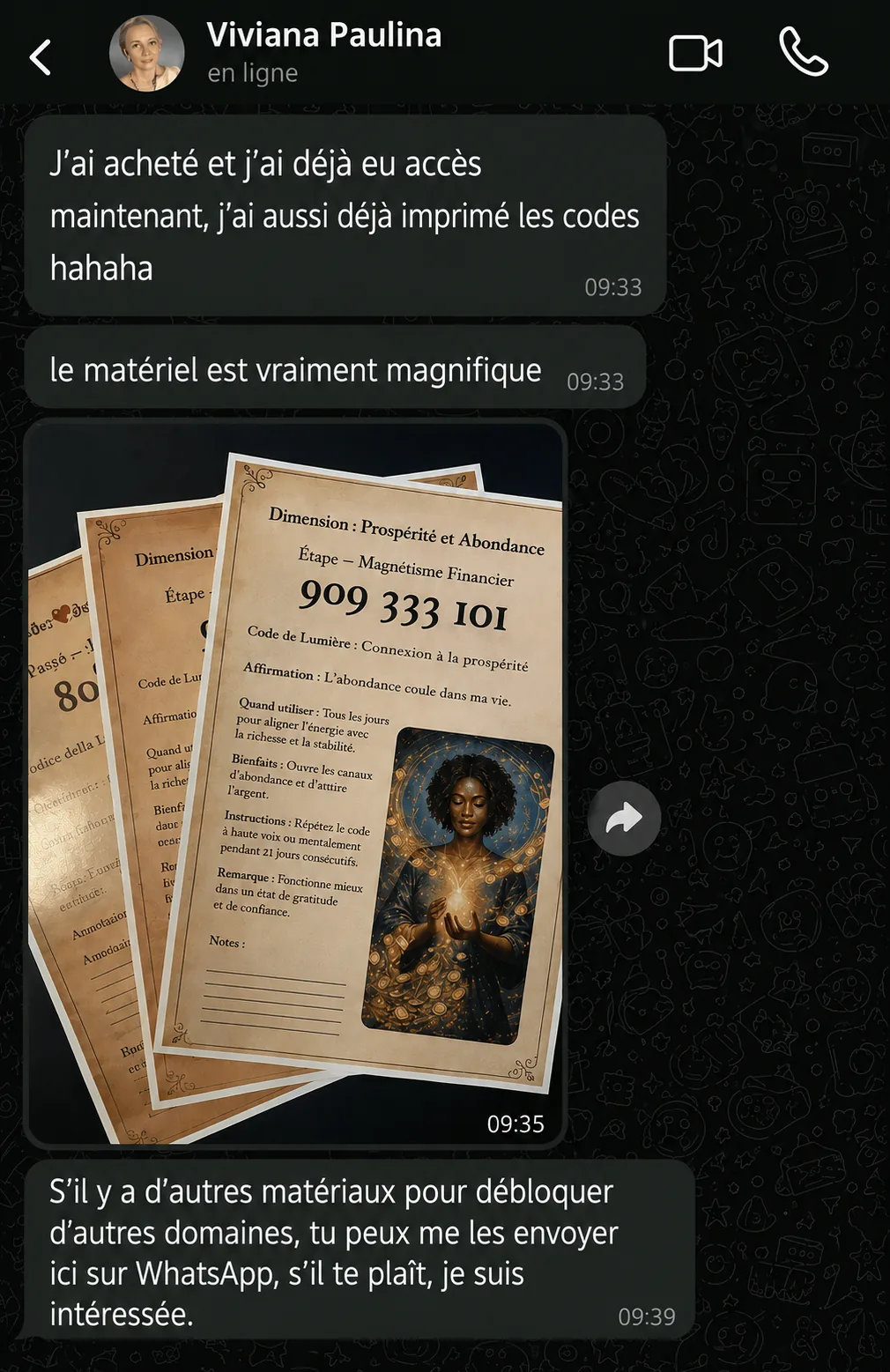 Témoignage d’une cliente sur WhatsApp